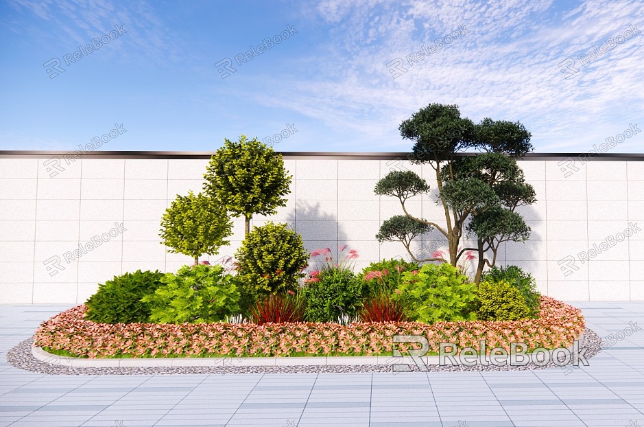 Modern flower bed plant combination greening group flower border flower landscape modeling tree green plant model