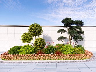 Modern flower bed plant combination greening group flower border flower landscape modeling tree green plant 3d model