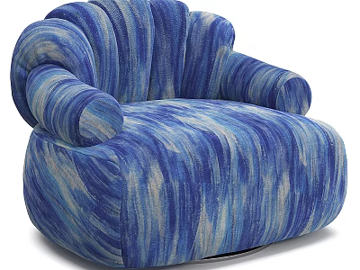 Elegant Blue And Gray Striped Single Sofa With Rounded Design And Curved Arms 3d model