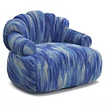 Elegant Blue And Gray Striped Single Sofa With Rounded Design And Curved Arms