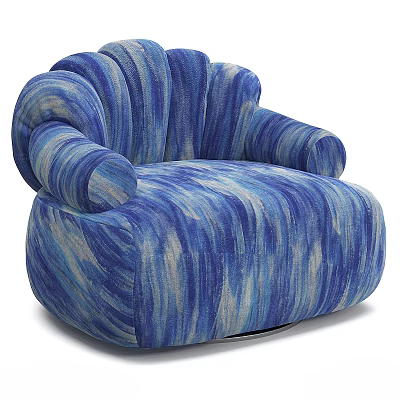 Elegant Blue And Gray Striped Single Sofa With Rounded Design And Curved Arms 3d model