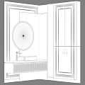 Modern Bathroom Washbasin Design With Round Lighting Mirror Marble Wall And Wooden Countertop