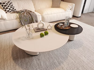 Modern Round Coffee Table Set With Vase Green Limes Tray Glass And White Sofa 3d model