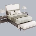 Modern Double Bed Setup With Bedside Tables Table Lamps Pillows And Foot Bench 3d model