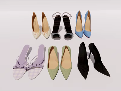 Colorful Women Shoes Collection With High Heels Sandals And Pointed Toe Styles 3d model