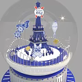 Snow Globe Art Installation Featuring Eiffel Tower 1889 Butterflies Balloons Snowflakes And Blue Base
