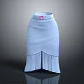 Light Blue Skirt With Pink Waist Flower Decoration And Pleated Front Split Hem