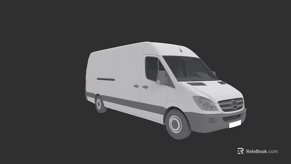White Mercedes Cargo Van Exterior Design With Side View And Front Features 3d model 