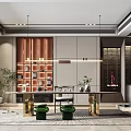 Modern Tea Room Interior Design With Wooden Shelves Tea Sets Green Plants And Tables