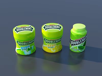 Assorted Doublemint Gum Jars with Various Flavors and Green Yellow Packaging 3d model