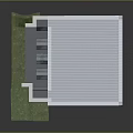 Industrial Warehouse Building With Gray Roof Glass Entrance White Walls And Green Grass