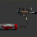 Red Silver Gas Cylinder With Connected Hose And Nozzle Industrial Safety Tool