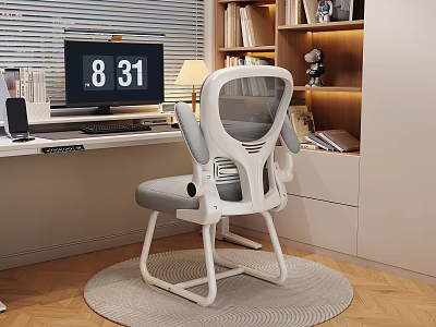 Modern Study Room Interior With Desk Computer Office Chair Bookshelf And Table Lamp 3d model