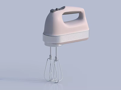 Sleek Pink Hand Mixer With Metallic Silver Accents And Whisk Attachments 3d model