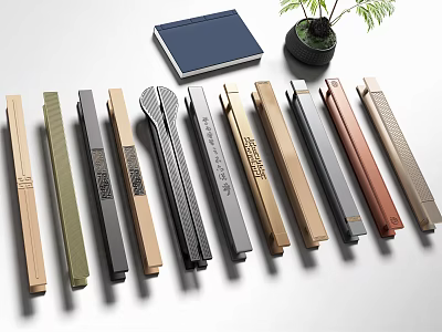 Modern Stylish Furniture Handles In Various Colors And Materials For Cabinet Drawer Doors 3d model