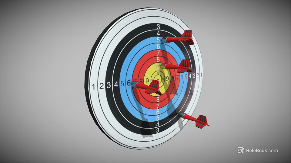 Archery Target Sports Equipment with Arrows Hitting Center and Numbered Rings 3d model 
