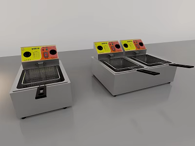 Commercial Electric Deep Fryers With Single Double Tank Stainless Steel Body And Control Knobs 3d model