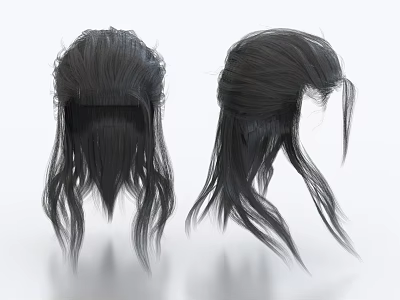 Black Wig Ornament Display Set With Different Hairstyle Designs On White Background 3d model