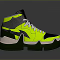 Neon Yellow High Top Sneakers With Gray Navy Blue Accents And Green Sole White Laces