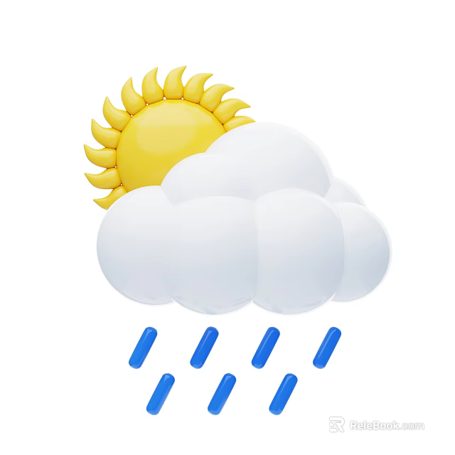 Decorative Ornament Set With Sun Cloud And Raindrops Design For Home Decoration 3d model 