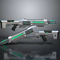 Futuristic Sci Fi Weapons With Silver And Green Accents Advanced Grip And Barrel Design