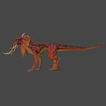 Game and Movie Mythical Creature Character With Red Skin Long White Tusks And Feathered Frills