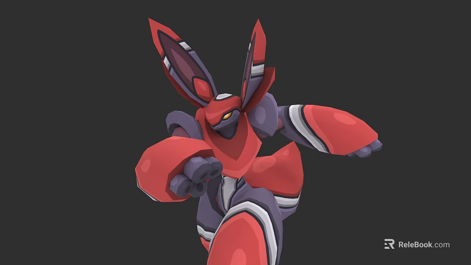 Red And Purple Mechanical Robot With Battle Stance And Armor Design 3d model 