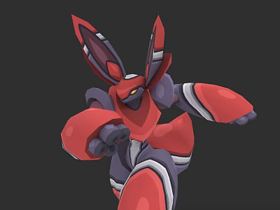 Red And Purple Mechanical Robot With Battle Stance And Armor Design 3d model