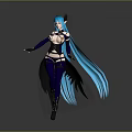 Fantasy Woman With Teal Long Hair Purple Outfit Black Wings And Boots