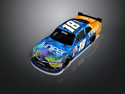 Juniper Sponsored 18 Race Car With Blue Orange Livery And Xfinity Logo 3d model
