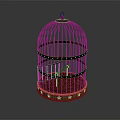 Decorative Birdcage Ornament Set With Small Bird Red Mat And Star Accents
