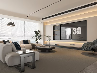 Modern Living Room Interior With Large Window Light Sofa Coffee Table And TV Wall 3d model