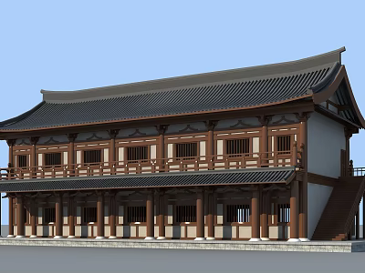 Traditional Chinese Ancient Architecture With Eave Roof Wooden Structure And Carved Windows 3d model