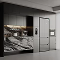 Modern Kitchen Sideboard With Dark Cabinets Marble Countertop And Appliances