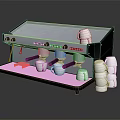 Modern Espresso Machine With Stainless Steel Black Design And Stacked White Cups