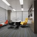 Modern Conference Room Interior With Round Conference Table Chairs Large Screen Wooden Walls And Blinds
