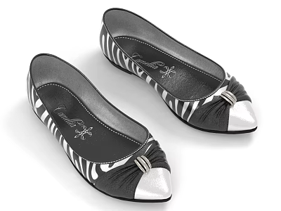 Zebra Print Flat Shoes with Silver Toe Black Lining and Stylish Design Details 3d model