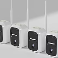 Smart Wireless Security Cameras With White Design And Antennas For Surveillance 3d model