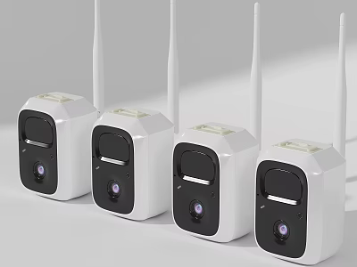 Smart Wireless Security Cameras With White Design And Antennas For Surveillance 3d model