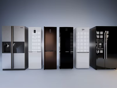 Various Modern Refrigerator Models In Different Colors And Styles For Kitchen Use 3d model