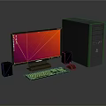 Black Desktop Computer Setup With Monitor Keyboard Mouse Speakers And Red Screen