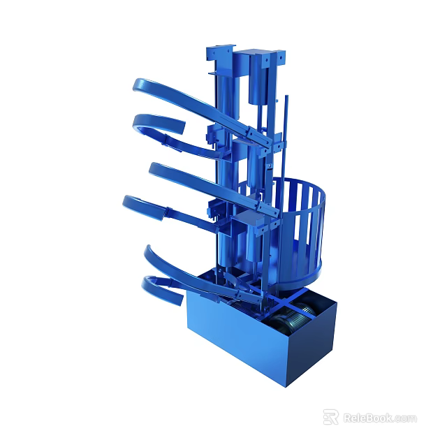 Blue Industrial Mechanical Device With Rotating Arms And Wheeled Base 3d model 