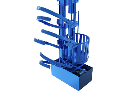 Blue Industrial Mechanical Device With Rotating Arms And Wheeled Base 3d model