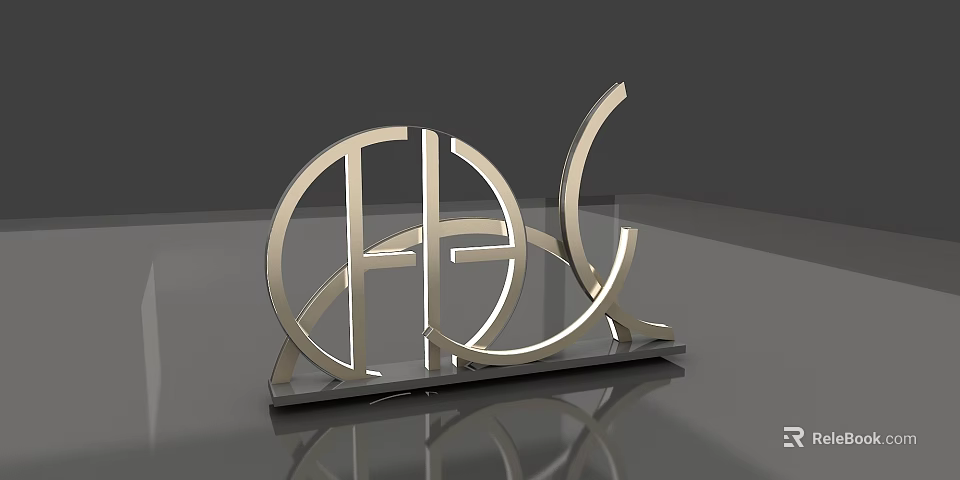 Modern Metal Abstract Sculpture With Geometric Curved Lines And Reflective Base 3d model 