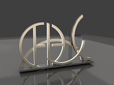 Modern Metal Abstract Sculpture With Geometric Curved Lines And Reflective Base 3d model