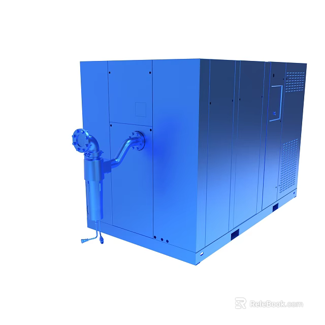 Blue Industrial Machinery Unit With Pipeline Connection And Metal Structure 3d model 
