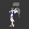 Blue Yellow And White Mecha Robot Game And Movie Character With Red Accents Square Back