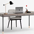 Modern Home Office Desk With Laptop Table Lamp And Ergonomic Chair Setup