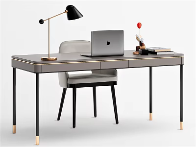 Modern Home Office Desk With Laptop Table Lamp And Ergonomic Chair Setup 3d model