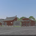 Traditional Ancient Chinese Architecture With Courtyard Wooden Columns Gray Walls And Traditional Roof